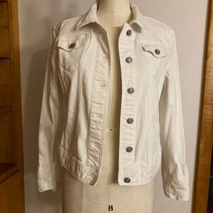 GAP Denim Trucker Jacket  in Optic White Monogram Coastal Cowgirl Western Rodeo